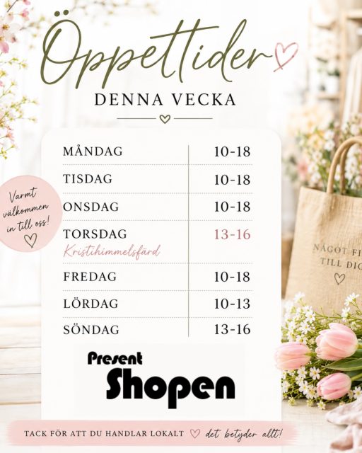 Vi har öppet hela veckan, bara lite kortare dag på Torsdag 🤗🌸

Hopas vi ses 👋🏻 💕