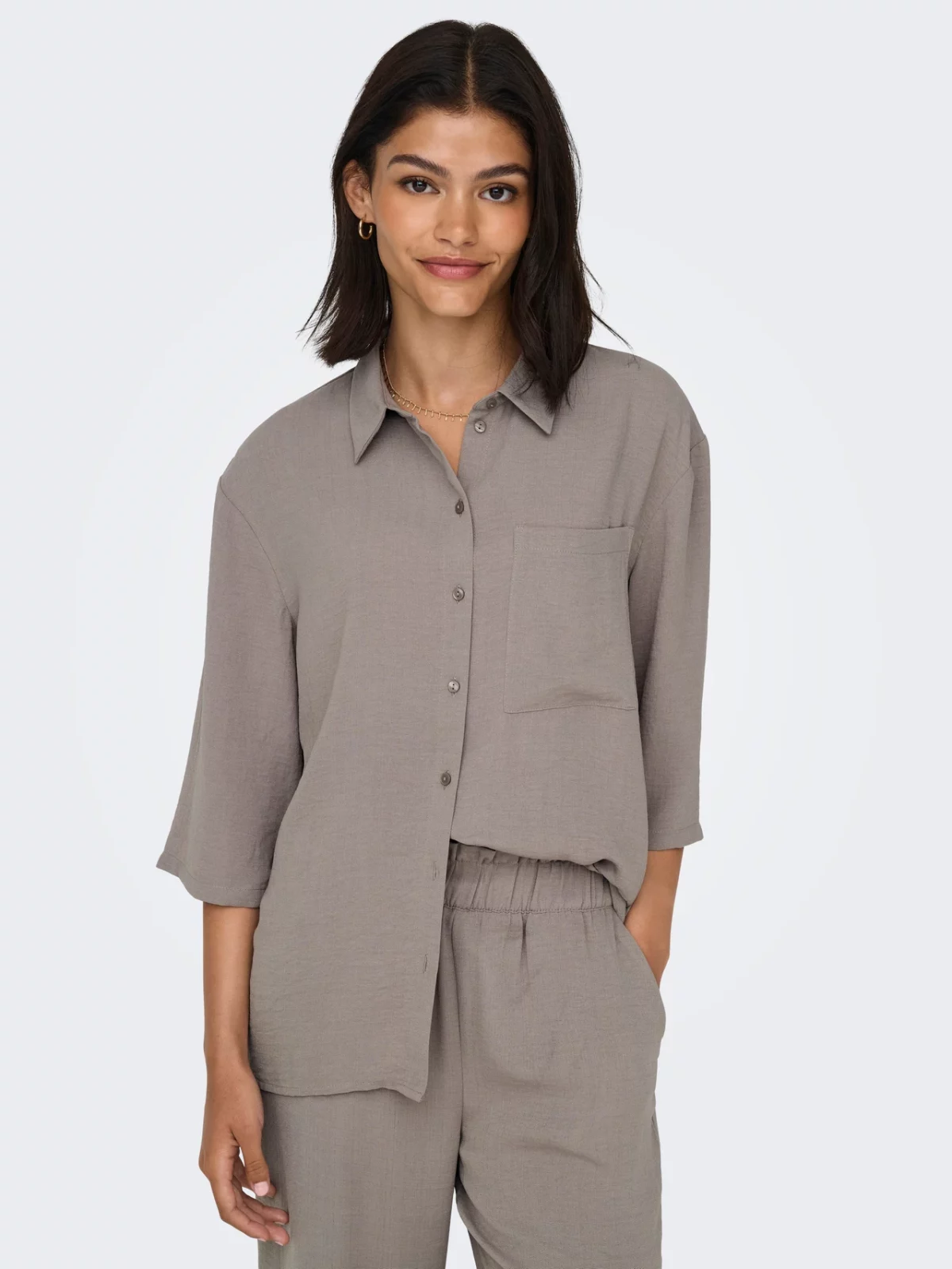 JDYDIVYA LIFE 3/4 LOOSE SHIRT Driftwood