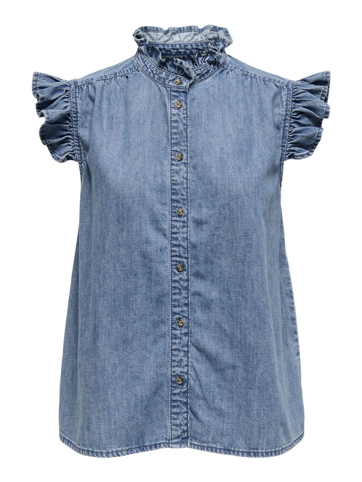 ONLSHANIA S/L FRILL SHIRT Medium Blue Denim