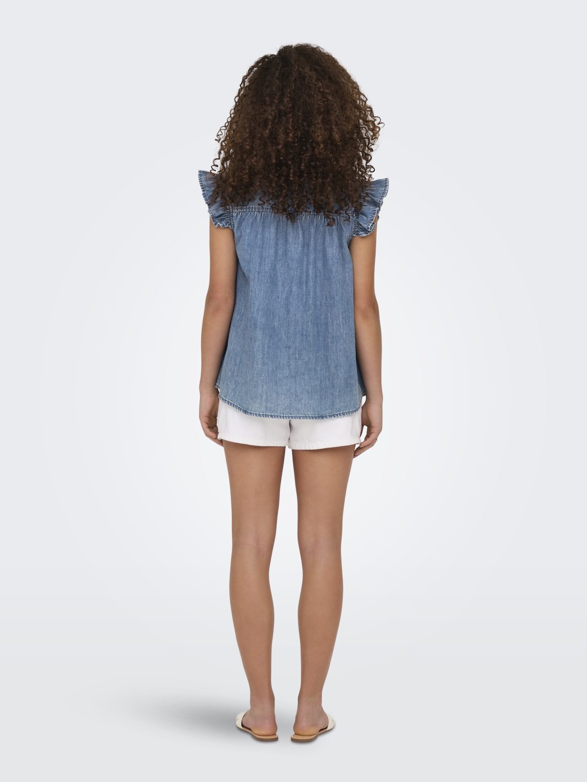 ONLSHANIA S/L FRILL SHIRT Medium Blue Denim
