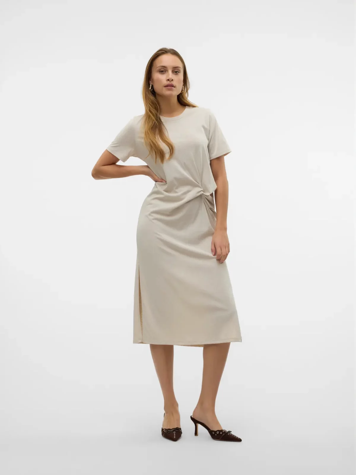 VMTASS SS O-NECK 7/8 DRESS Pumice Stone