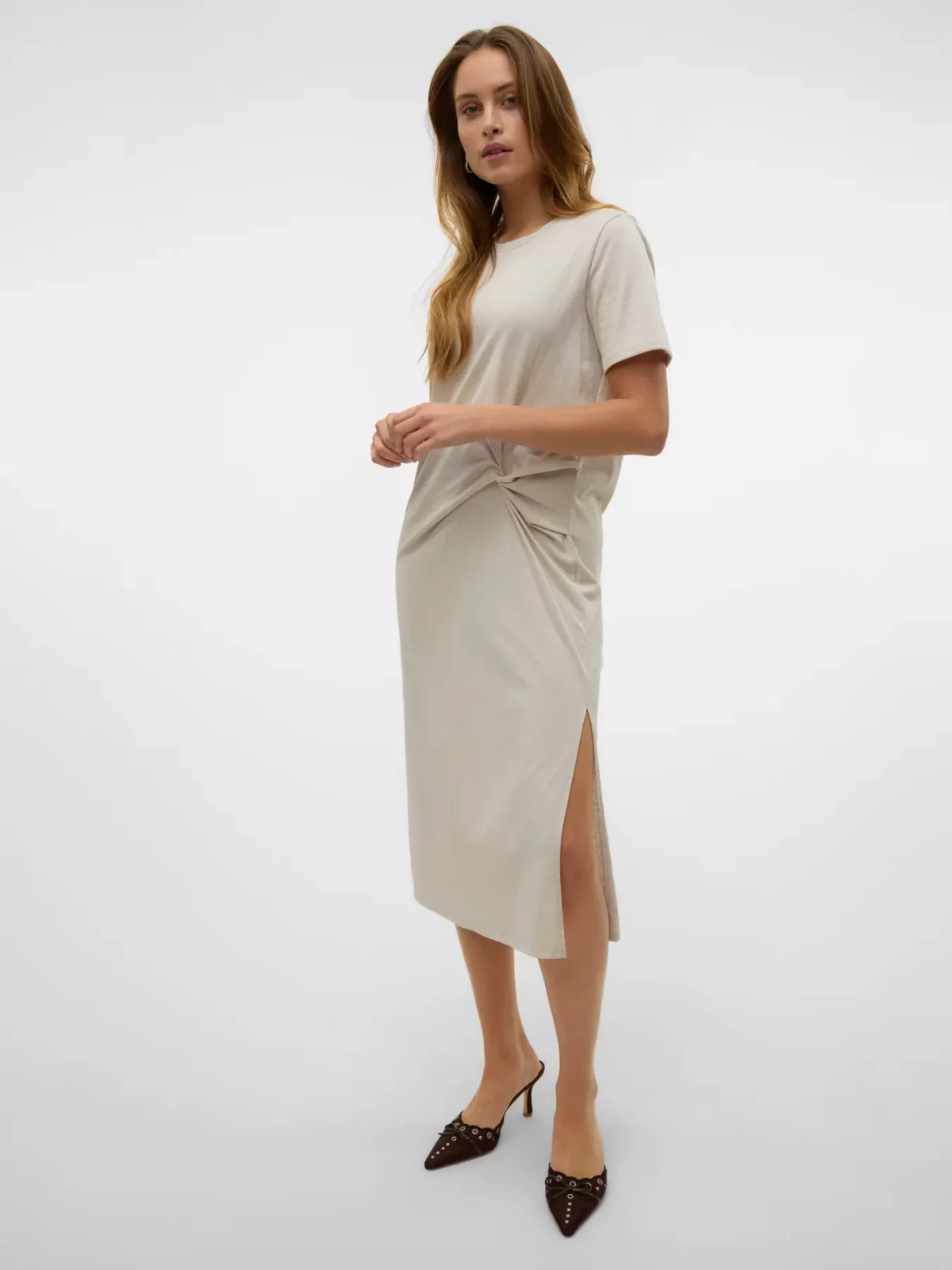 VMTASS SS O-NECK 7/8 DRESS Pumice Stone