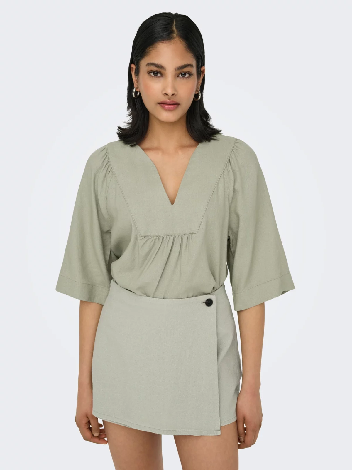 ONLCARO 2/4 V-NECK LINEN TOP Tea - Bild 4