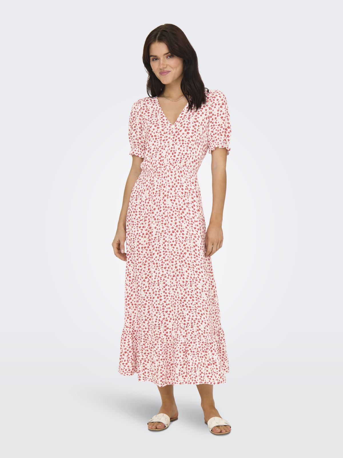 ONLCHIANTI S/S LONG DRESS Red Lucy Flower