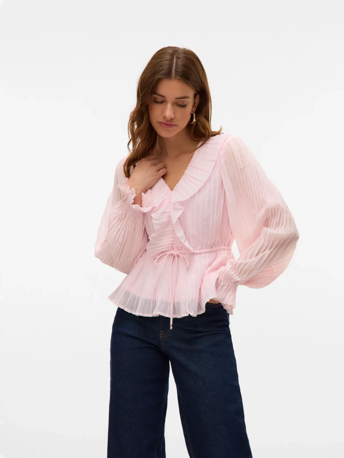 VMDORA L/S FRILL PLEAT TOP Pink-A-Boo