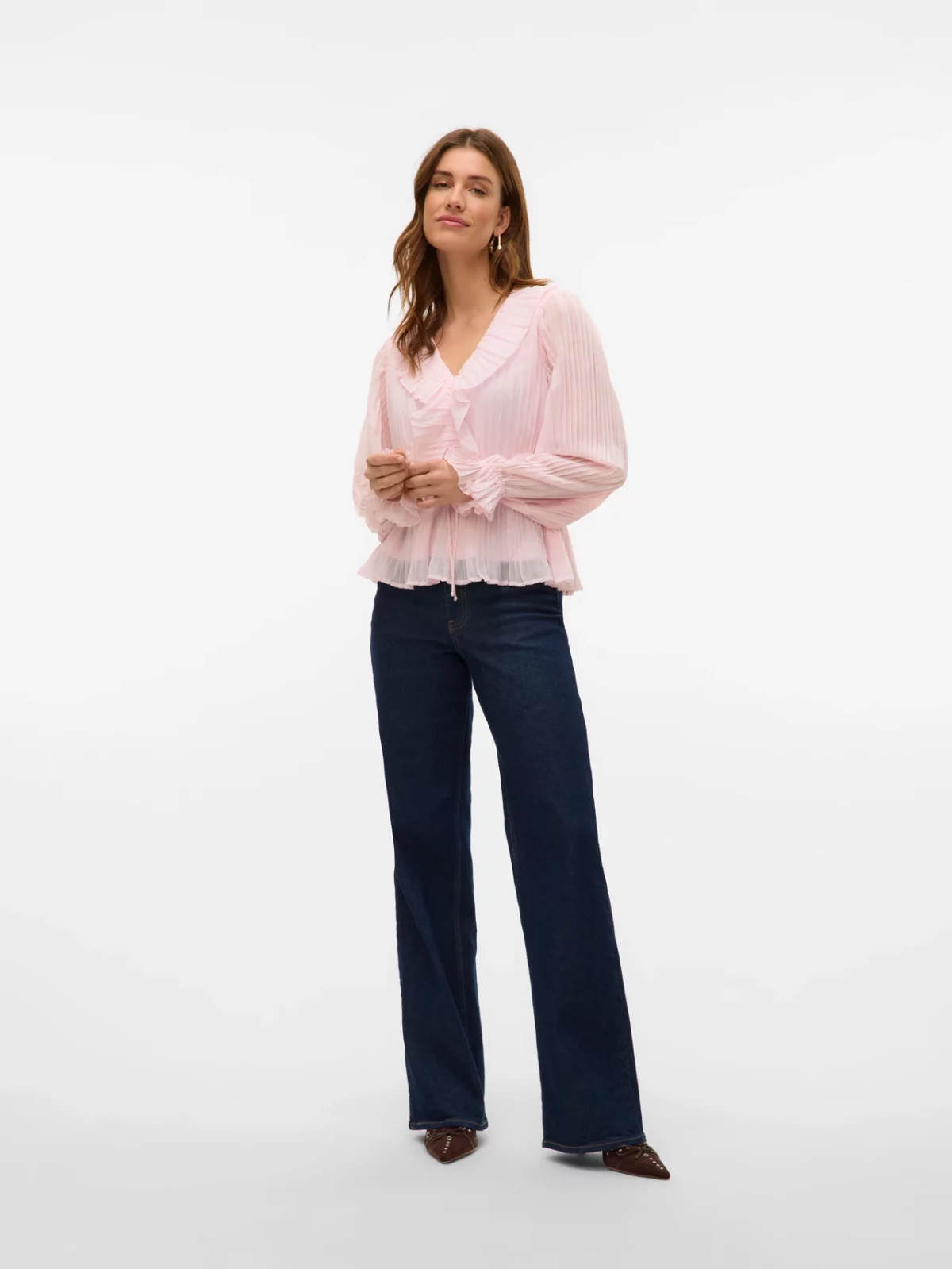 VMDORA L/S FRILL PLEAT TOP Pink-A-Boo