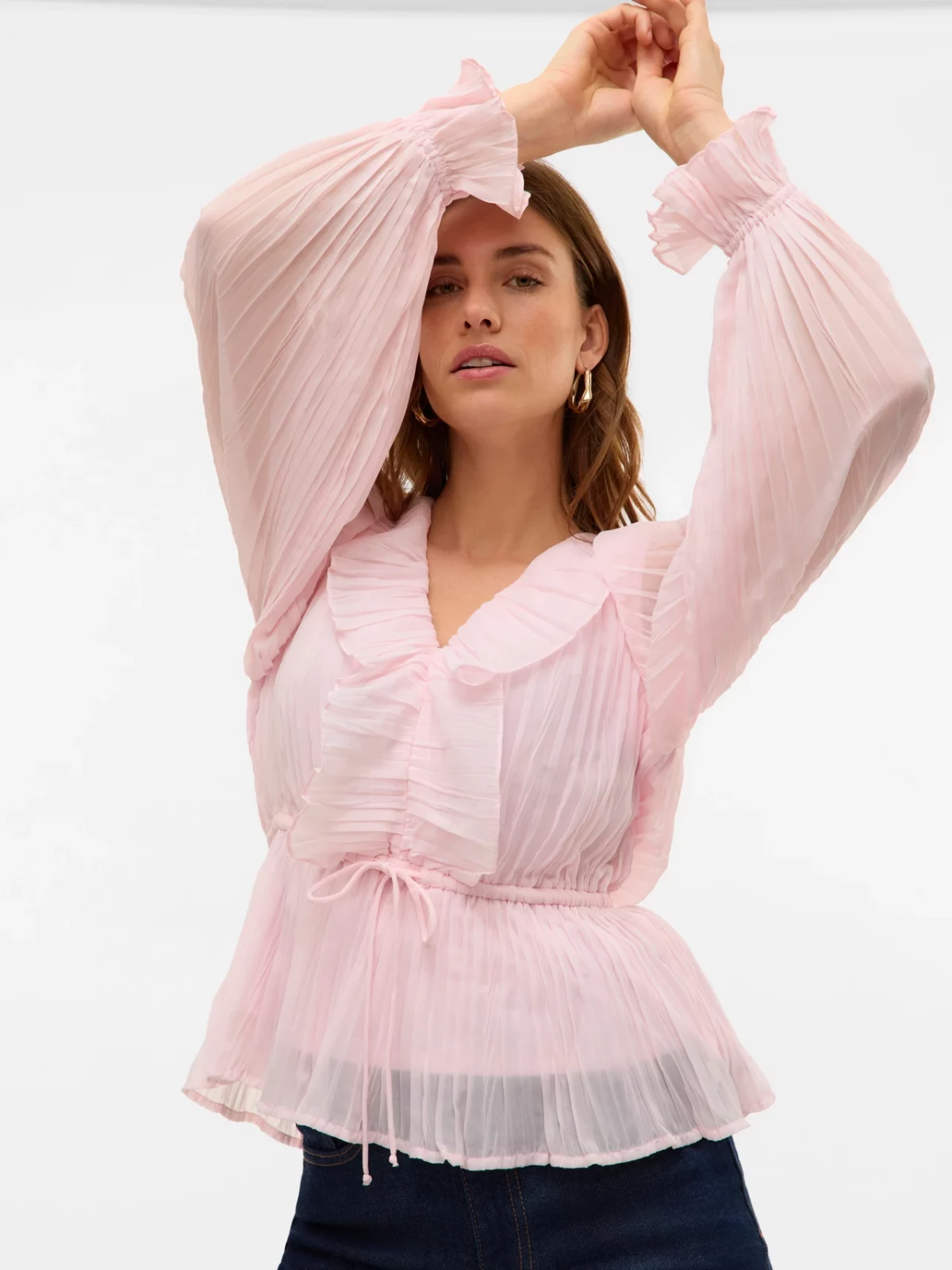 VMDORA L/S FRILL PLEAT TOP Pink-A-Boo