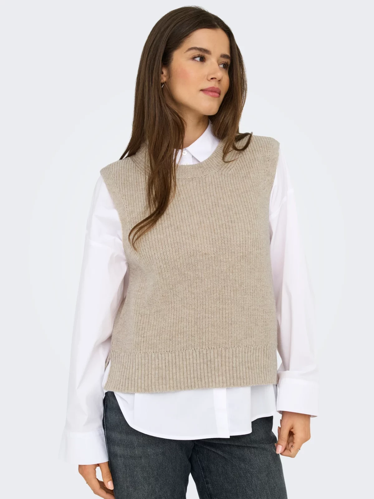ONLPARIS LIFE SL SLIT VEST KNT Pumice Stone - Bild 4