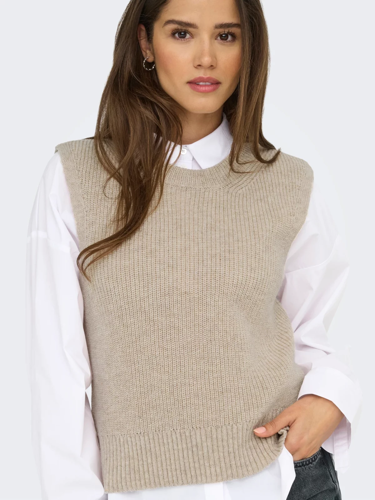 ONLPARIS LIFE SL SLIT VEST KNT Pumice Stone - Bild 5
