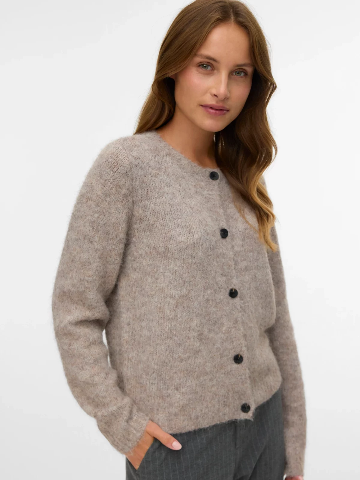 VMNOVAH LS O-NECK BUTTON CARDIGAN Fossil - Bild 2