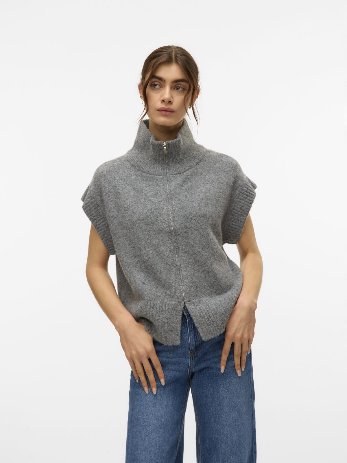 VMBANG HIGHNECK ZIPPER VEST Medium Grey Melange - Bild 2