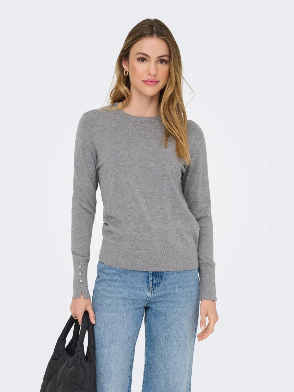JDYMALOU L/S ON BUTTON PULLOVER Medium Grey Melange - Bild 3