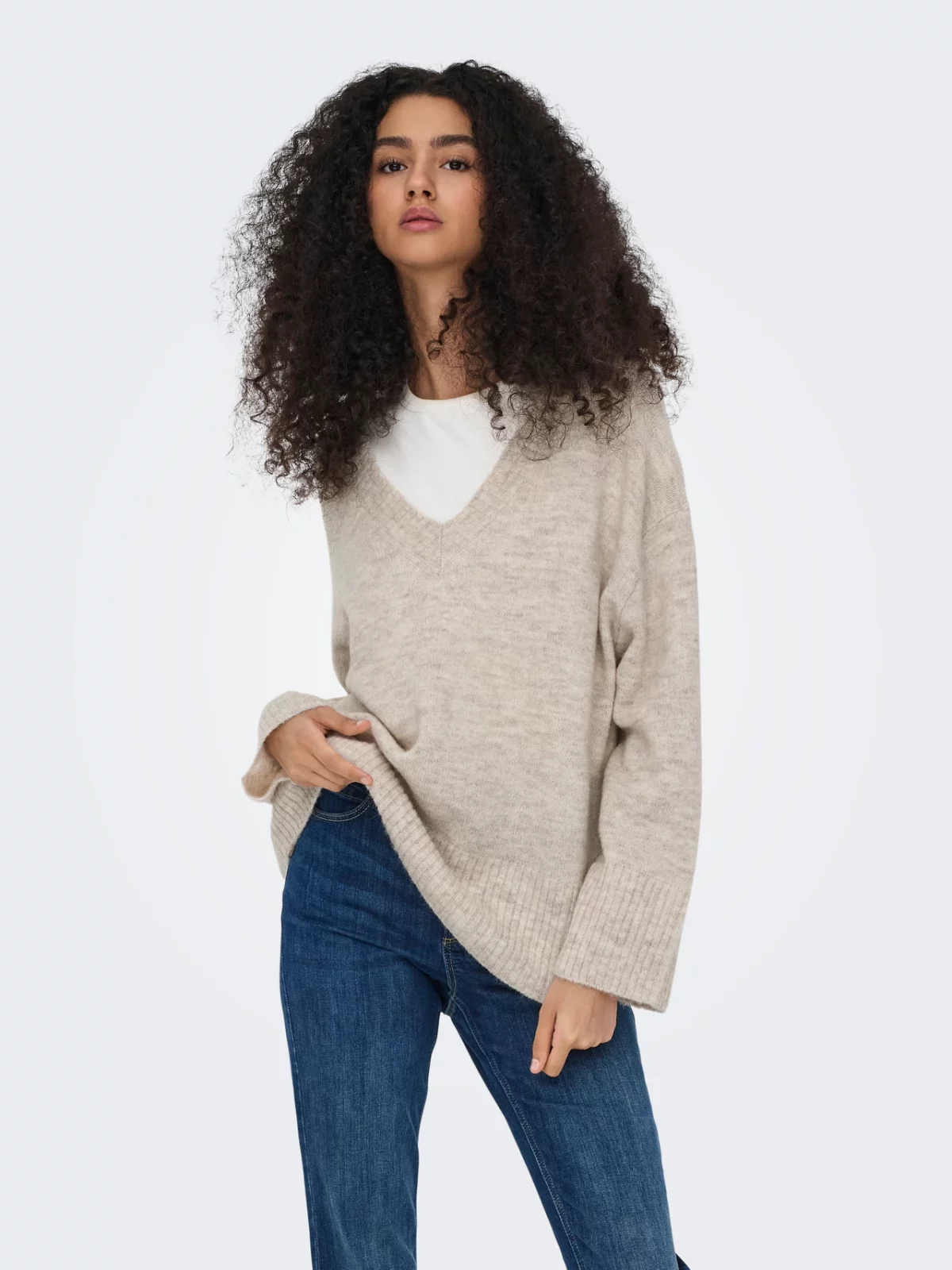 JDYMARINA L/S V-NECK PULLOVER Beige - Bild 3
