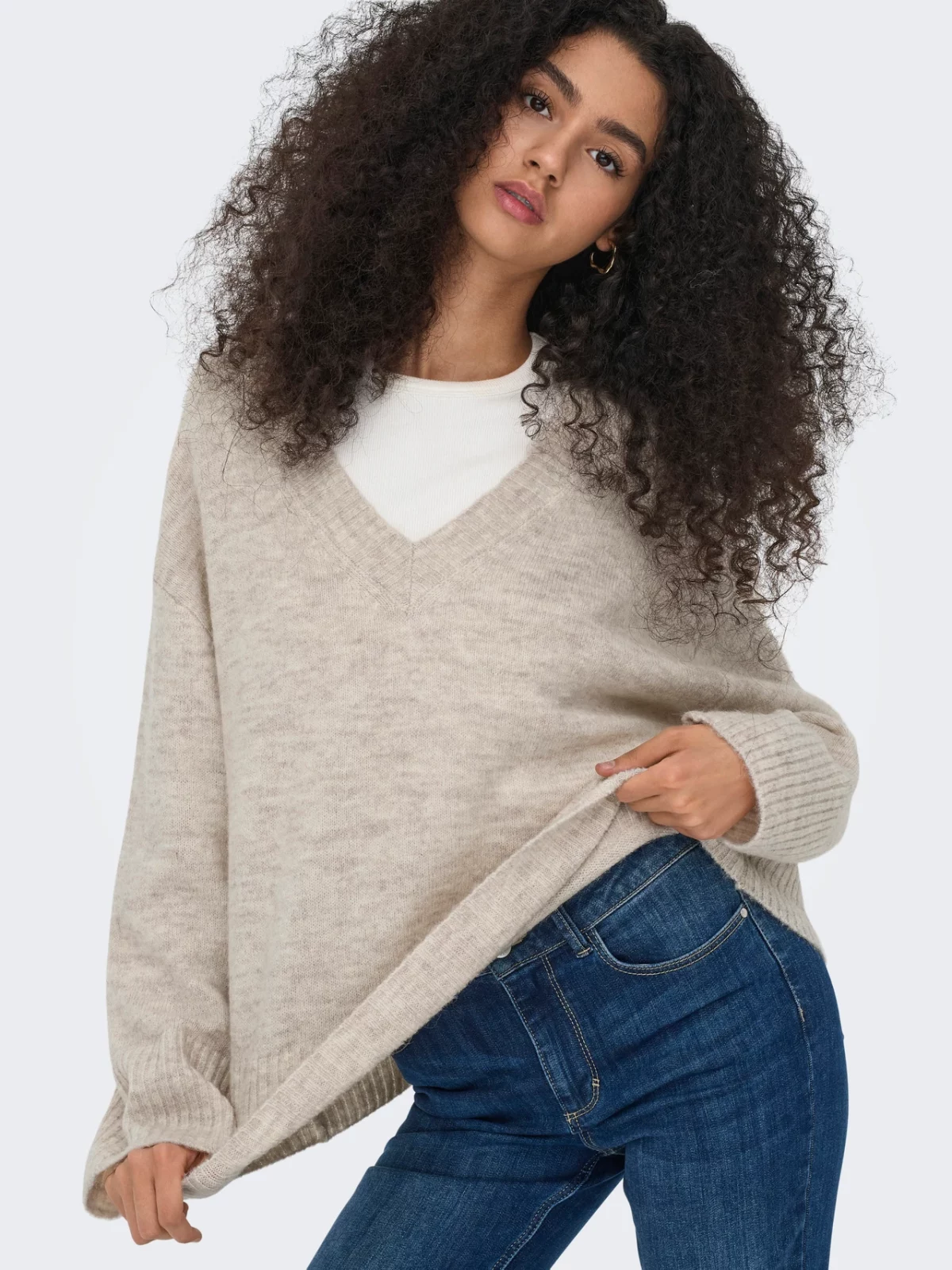 JDYMARINA L/S V-NECK PULLOVER Beige - Bild 4