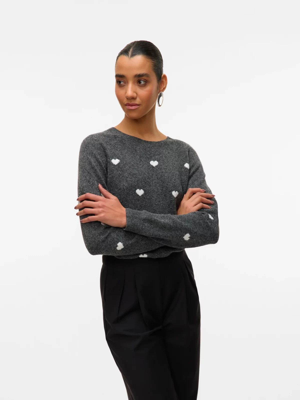 VMDOFFY INTARSIA LS O-NCK PULLOVER Dark Grey - Bild 2