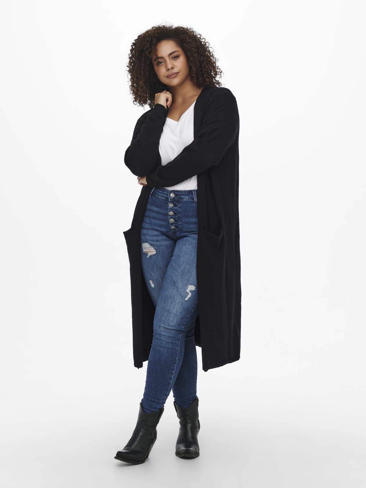 CARESLY L/S OPEN LONG CARDIGAN Black - Bild 3