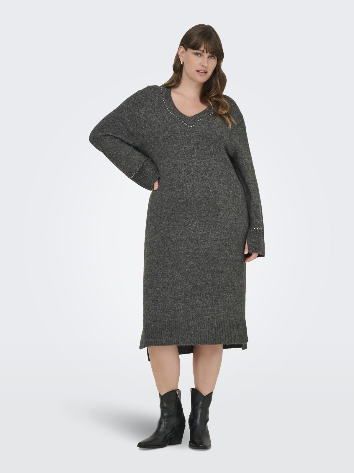 CARELSIE LS STUDS MIDI DRESS Medium Grey Melange - Bild 3