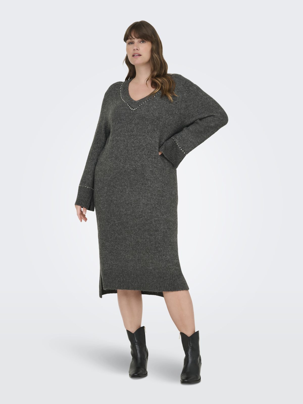 CARELSIE LS STUDS MIDI DRESS Medium Grey Melange - Bild 4