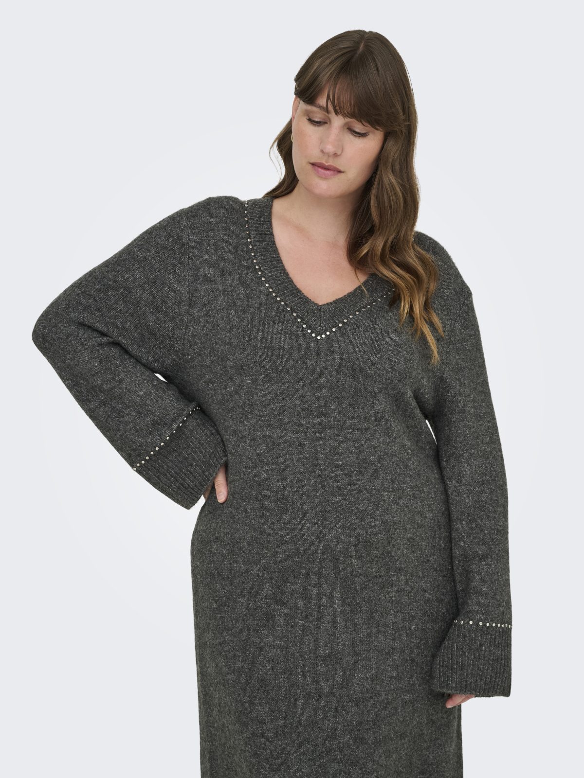 CARELSIE LS STUDS MIDI DRESS Medium Grey Melange - Bild 5