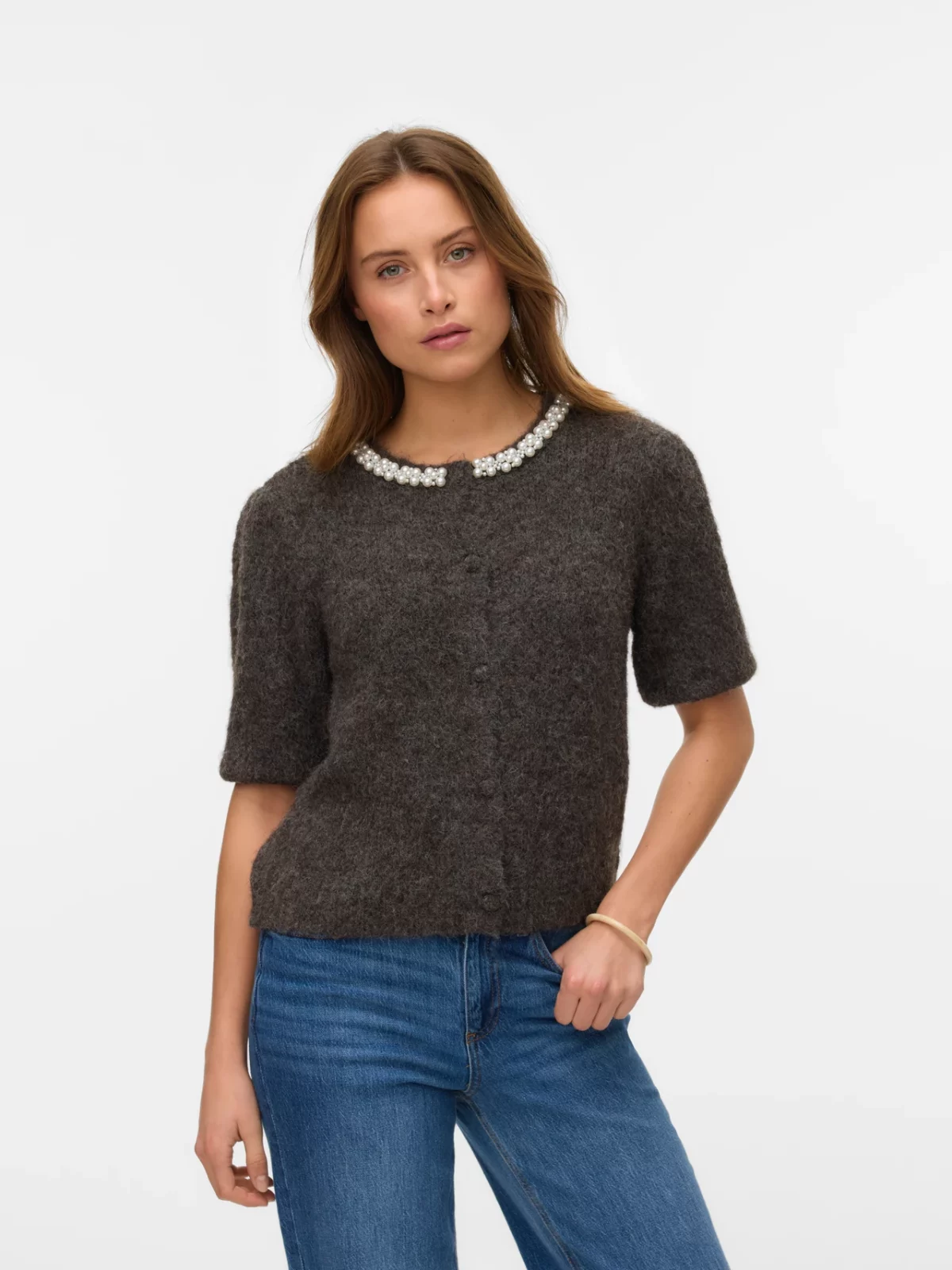 VMOCEAN 2/4 O-NECK JEWELLERY CARDIGAN Chocolate Torte - Bild 2