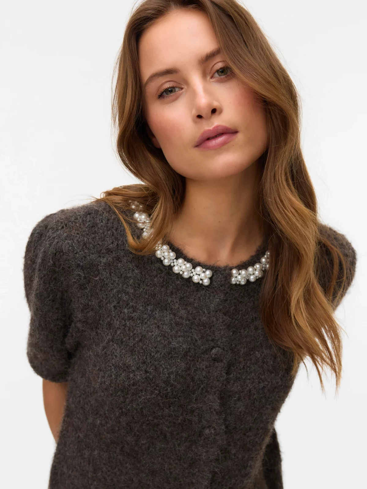 VMOCEAN 2/4 O-NECK JEWELLERY CARDIGAN Chocolate Torte - Bild 4