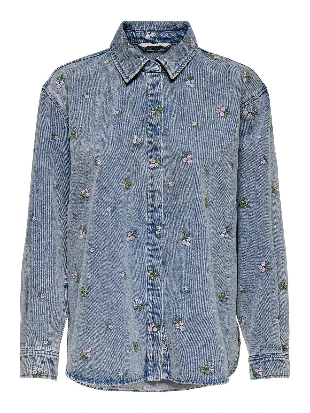 ONLVERA L/S FLOWER EMB SHIRT Light Blue Denim